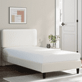 thumbnail image 3 of Fullfurnique Upholstered Bed Frame with Adjustable Headboard and Wooden Slat Support, Twin, Beige, 3 of 8