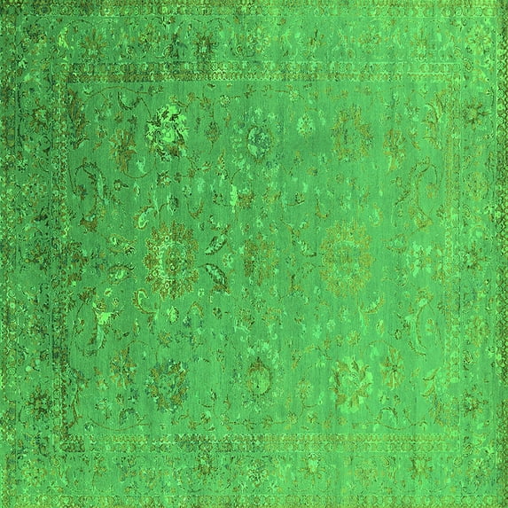 Ahgly Company Indoor Square Oriental Green Industrial Area Rugs, 5' Square