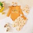 thumbnail image 2 of masbird Newborn Infant Girl Clothes Rib Knit Romper Daisy Print Pants Headband Baby Clothes for Girls 0 3 6 12 18 24 Months,Orange,6-9 M, 2 of 9