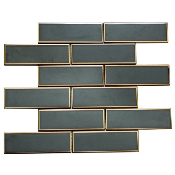 The Tile Life Athena 2" x 6" Black/ Gold Matte Glass Mosaic Wall Tile , 1 Sheet