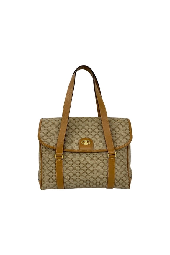 Pre-Owned CELINE Vintage Macadam Blazon Logo Pattern Leather Handbag Mini Tote Bag Brown Beige...