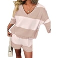 thumbnail image 4 of Women'S Two Piece Sets Summer Lounge Sets Striped Shirts and Shorts Set Oversized Matching Outfit Color M, 4 of 9