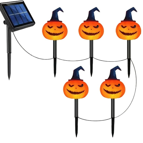 Naiovety Luces solares para camino de calabaza de Halloween, lámpara solar, decoraciones para fiestas, Olantern, decoración duradera para Kits de decoración para fiestas dos