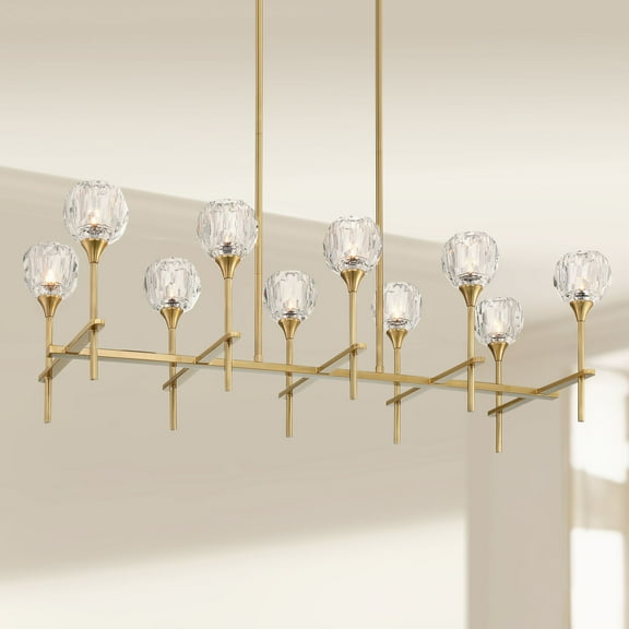 Possini Euro Design Francie Gold Island Linear Pendant Chandelier 41 3/4" Wide Modern Clear Glass 10-Light Fixture for Dining Room