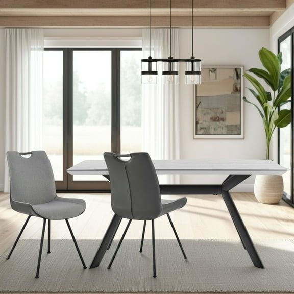 Coronado Contemporary Dining Chair in Gray Powder Coated Finish and Pewter Fabric - Set of 2