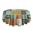thumbnail image 5 of Orange Boho Bohemia Floral Geometric Pattern Round Tablecloth 60"x60",Wrinkle Wipeable Table Cloth for Kitchen Dining Room Picnic Patio Party, 5 of 6