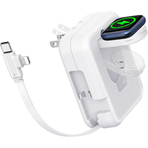 NEOYFC  2in1 iWatch Charger, 36W Retractable Charger for iPhone iWatch,Travel Wall Charging Block Compatible with iPhone 16/15/14/13/12/11 iWatch- Solid White