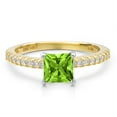 thumbnail image 3 of Gem Stone King 14K Two Tone Gold Green Peridot and Lab Grown Diamond Engagement Ring for Women | 0.89 Cttw | Princess 5MM | Gemstone August Birthstone | Size 7, 3 of 6