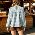 thumbnail image 5 of vigerkar Women's Puff Long Sleeve Flowy Gingham Tops | Neck Blouses,Going Out Tops,Bussiness Casual,Dressy,Plaid Shirts,2026 tops (Blue, M), 5 of 5