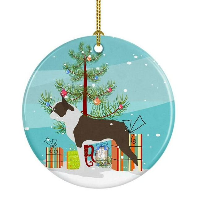 Boston Terrier Merry Christmas Tree Ceramic Ornament