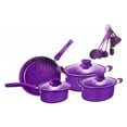 thumbnail image 1 of Juego de ollas antiadherentes, 13 unidades, color morado, con utensilios resistentes al calor, 1 of 4