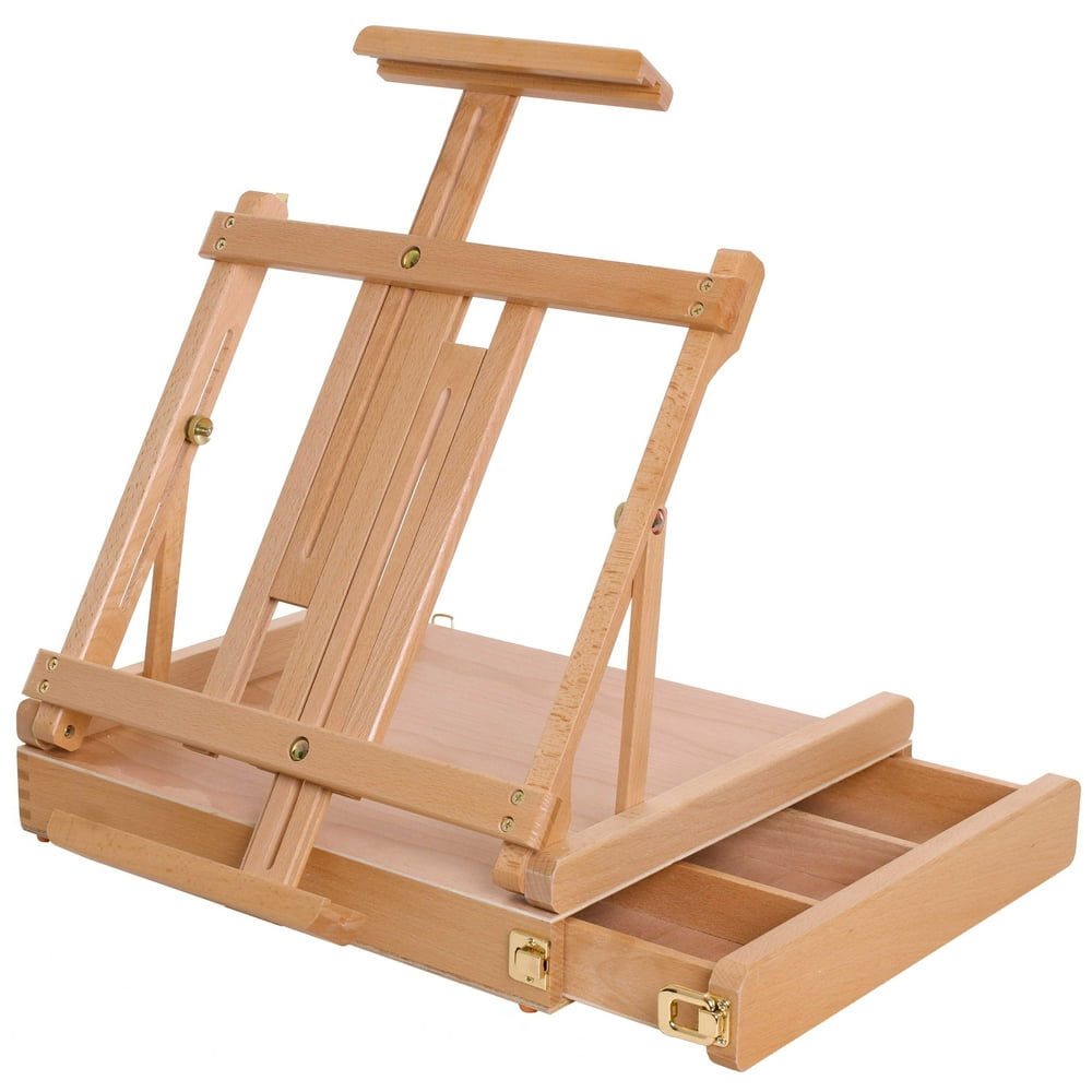 U.S. Art Supply La Jolla Adjustable Wood Table Sketchbox Easel, Beechwood Portable Wooden