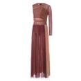 thumbnail image 3 of Miutii Kids Girls Lyrical Dance Dress Rhinestone color Block Leotard with Sheer Mesh Split Skirt Dance Clothes Dusty Pink 16, 3 of 7