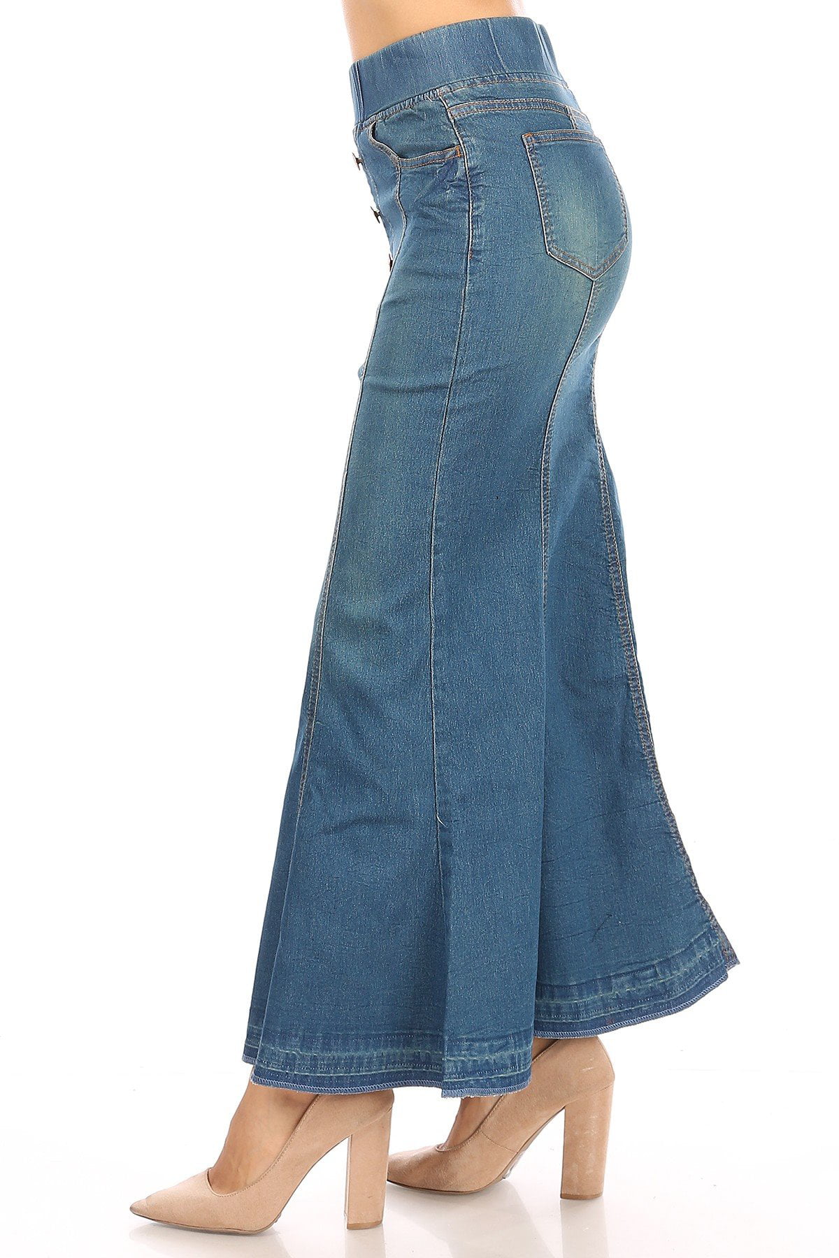 Fashion2Love Women/'s Juniors//Plus Size Elastic Waist Mermaid Shape Stretch Denim Long Skirt