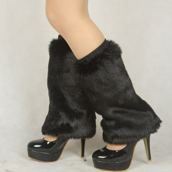 Women's Leopard Print Fuzzy Leg Warmers Punk Long Boot Cuffs Socks