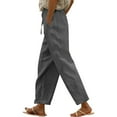 thumbnail image 3 of Women's Linen Cotton Blend Trousers with Elastic Waist and Side Slits Comfortable Straight Leg Casual Long Pants, 3 of 9
