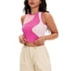thumbnail image 4 of ATHLECHIC Camiseta sin mangas de verano de bloques de color para mujer, con cuello redondo, básica y corta, color rosa, 4 of 5