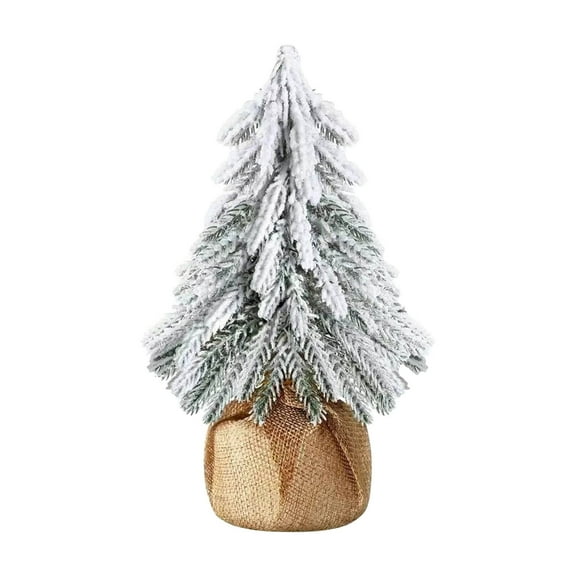 HHBEAUTY Artificial Mini Christmas Tree,7.87 Inch Snowy Flocked Small Tabletop Christmas Tree,White Xmas Pine Tree for Home Desk Indoor Decor, Perfect with Burlap Base