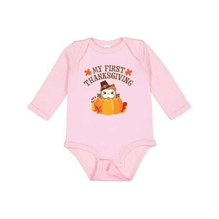

Inktastic My 1st Thanksgiving Cute Owl in Pumpkin Gift Baby Boy or Baby Girl Long Sleeve Bodysuit