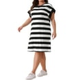 thumbnail image 4 of Agnes Orinda Plus Size Tunic Dress for Women 2025 Summer Short Sleeve Striped Casual t Shirt Dress 2X Black, 4 of 6