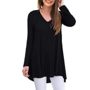 Anygrew Women's Long Sleeve V Neck Shirts Casual Fall Tunic Tops Blouse