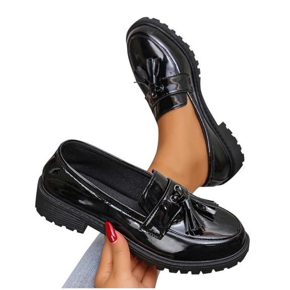 Purcolt Loafers for Women Comfort Fringe Round Toe Slip On Chunky Sole Penny Loafers Business Casual Flats Shoes for Work Walking Driving