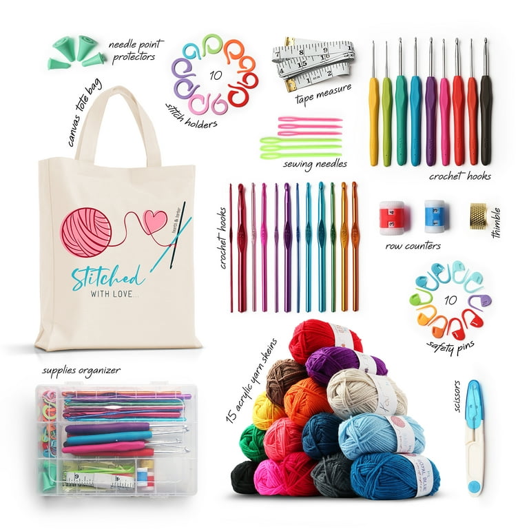Aeelike Crochet Starter Kit with Yarn, 74pcs Crocheting Set with Everything  Includes 819 Yards Acrylic Yarn Crochet Hooks Booklet Must Haves