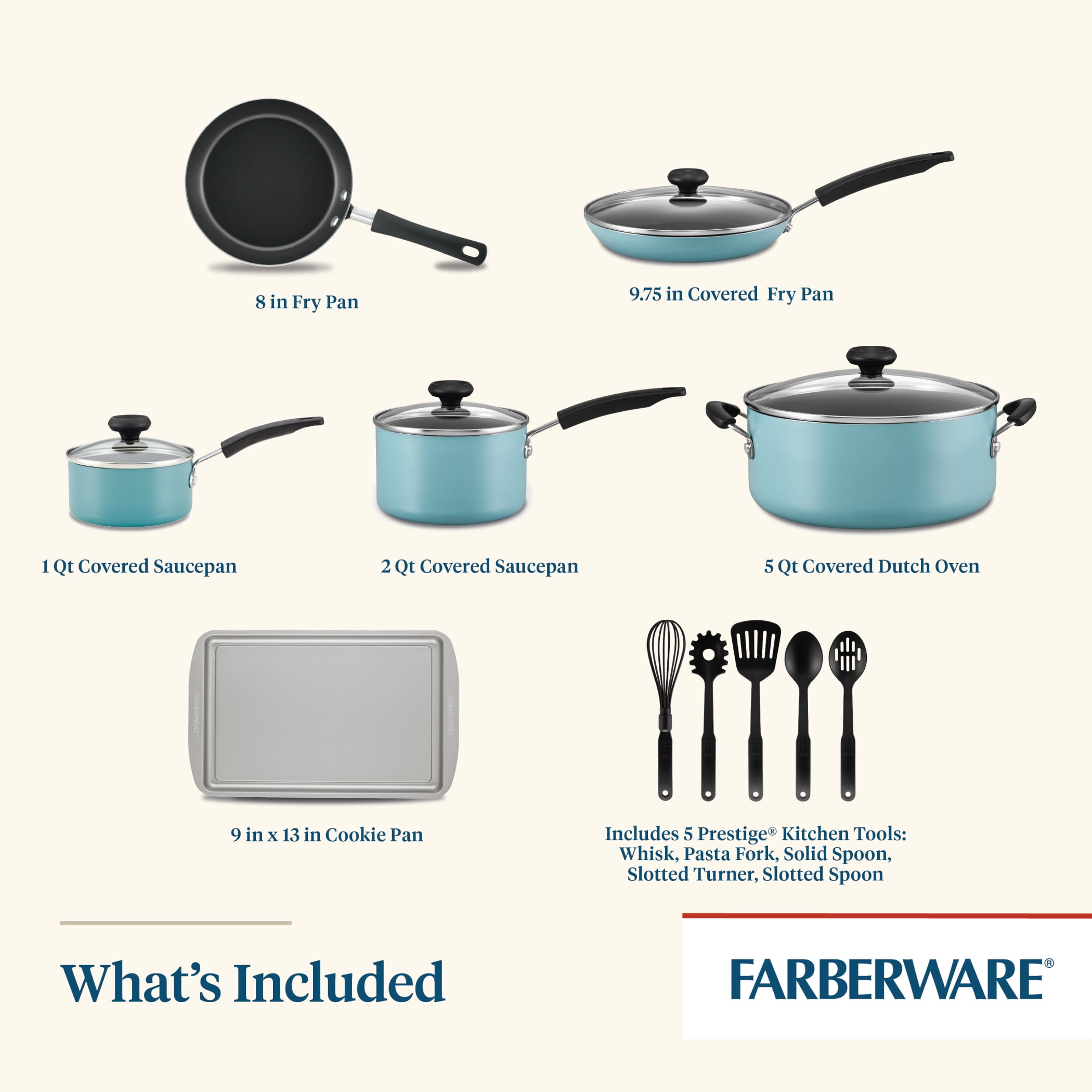 Farberware 14-Pc. Smart Control Nonstick Aluminum Cookware Set Aqua