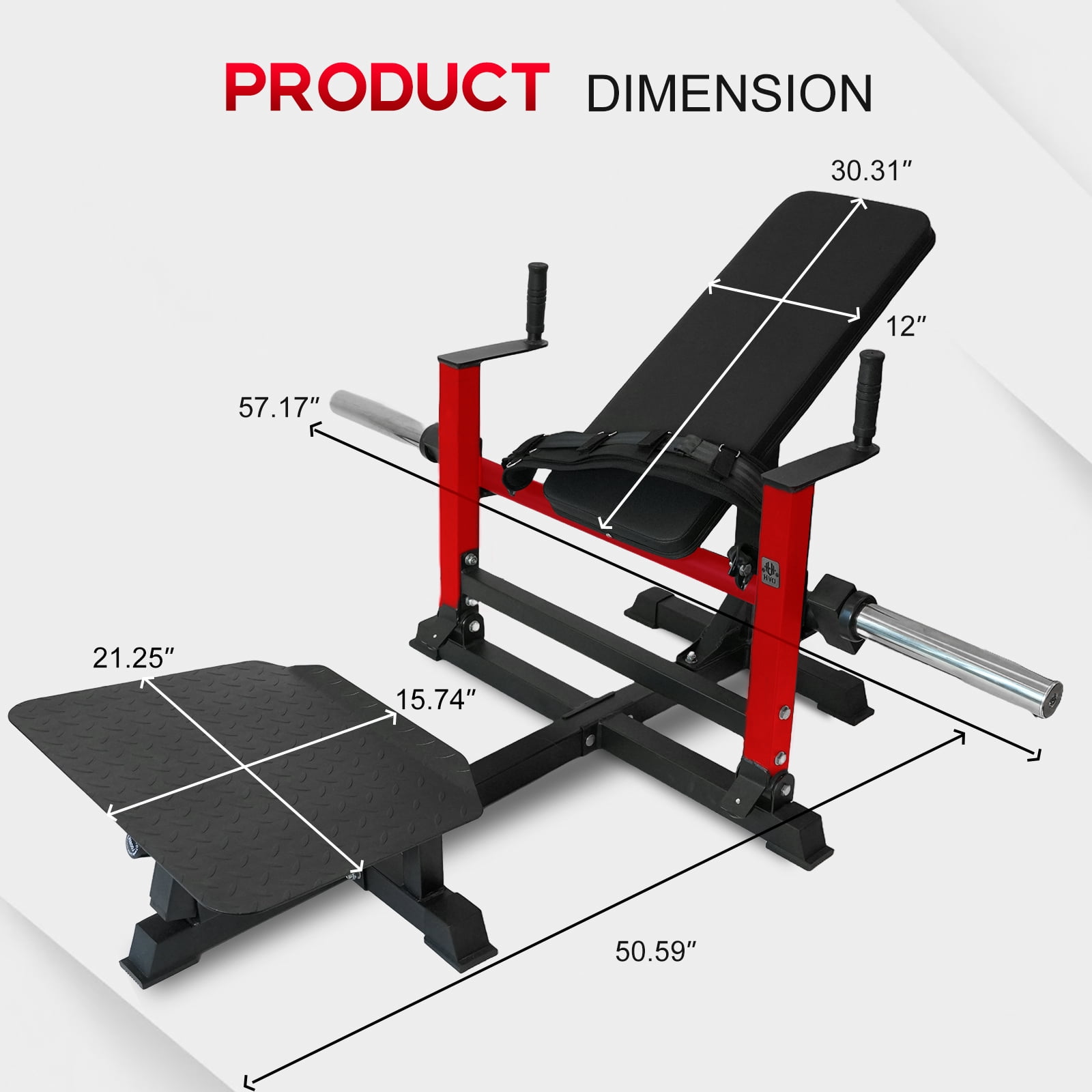 HeeH Hip Thrust Machine Glute Bridge: Heavy Duty Butt Muscle Building and Shaping Exercise Equipment with Adjustable Footboard Workout Home Gym 880LBS Red