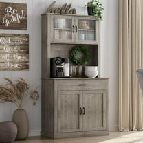 Luku Kitchen Pantry Cabinet, 71" Tall Kitchen Hutch Storage Cabinet with Microwave Stand, Freestanding Buffet with Shelves and Glass Doors for Home Dining Room