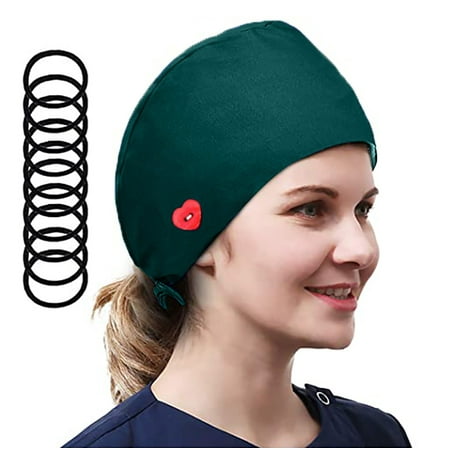 

MIARHB 2PC Printed Button Work Hat Casual Unisex Scrub Cap 10pcs Elastic Band Rope