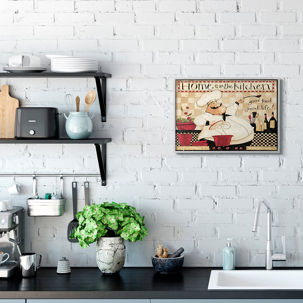 Stupell Industries Home is the Kitchen Phrase Charming Vintage Chef Gray Framed by Dan DiPaolo
