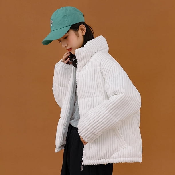 Chaqueta de pana de invierno acolchada de algodón para mujer, cuello corto de la chaqueta de algodón acolchada pequeña más abrigo