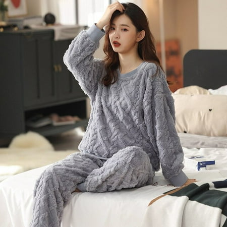 

QWZNDZGR Pajamas For Couples Set Thick Warm Coral Fleece Pyjamas Winter Lounge Men s Women Sleepwear Flannel Soft Loose Home Clothes Suit