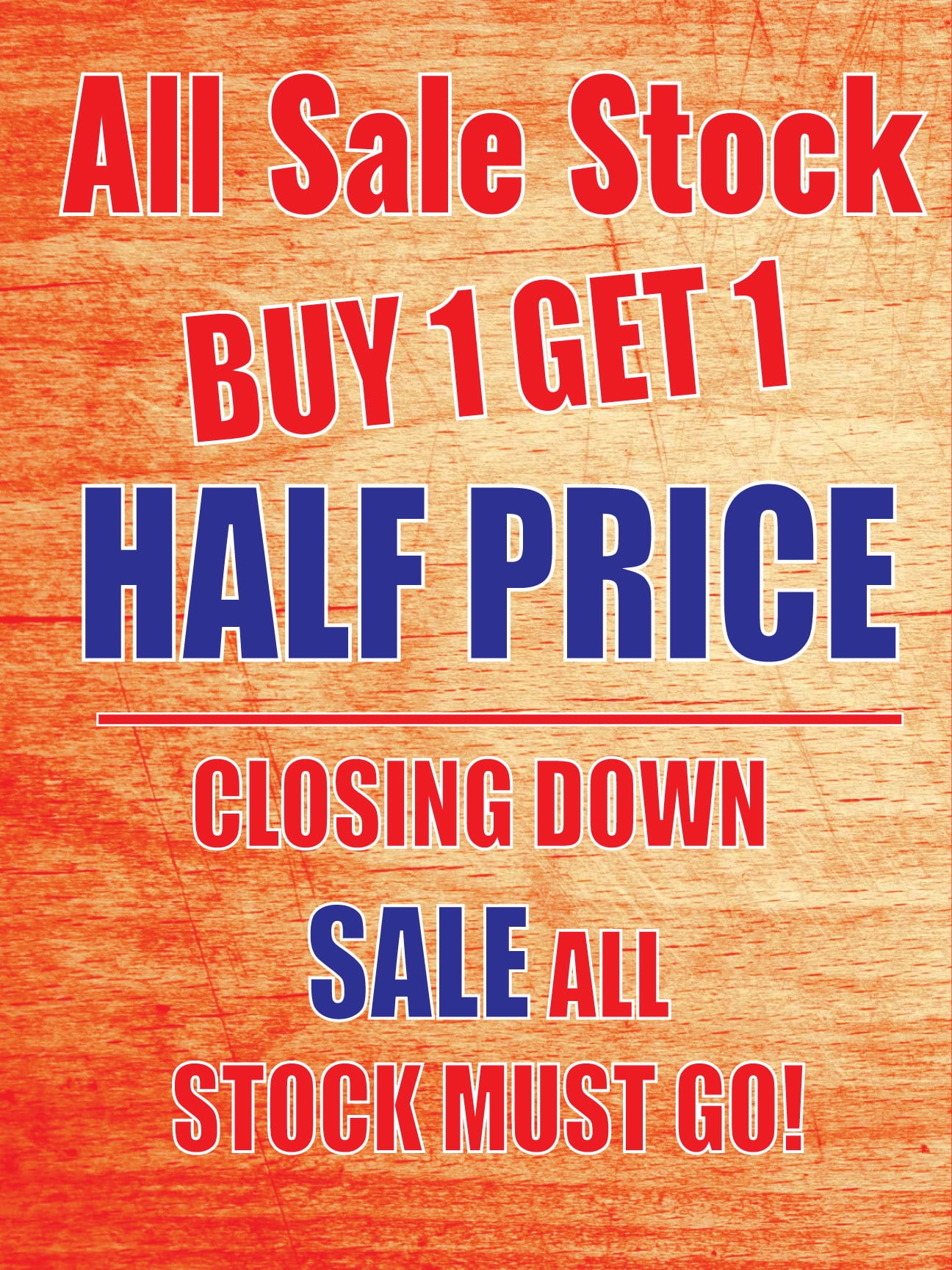 All Sale Stock Buy One Get One Half Price Retail Display Sign, 18"w x