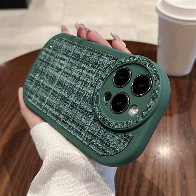 Funda de teléfono de tela peluda de felpa de invierno para iPhone 14, 11, 12, 13 Pro Max, XR, XS Max Plus, cubierta de celosía peluda estética suave a prueba de golpes Fivean unisex