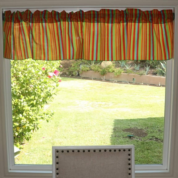 Cotton Window Valance Stripe Print 58 Inch Wide / Multi Stripes Green Orange