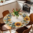 thumbnail image 2 of Yellow White Blue Sunflower Elastic Fitted Round Table Cover Spring Wreath Waterproof Outdoor Tablecloth for Holiday Party, Picnic, Patio & Dining Fits Tables Up to 36"-44", 2 of 8