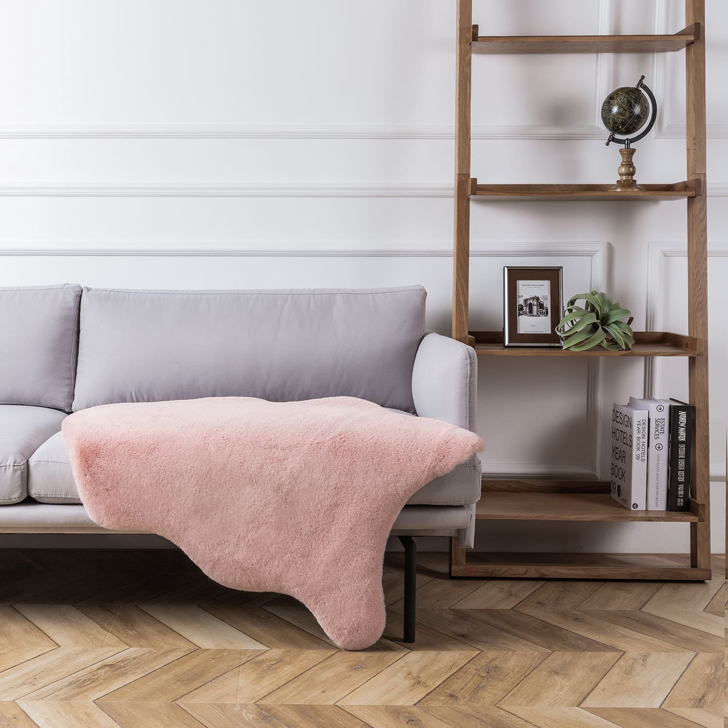 Phantoscope Deluxe Soft Faux Rabbit Fur Collection Asymmetrical Decorative Home Decor Modern Area Rug, Pink
