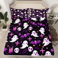 thumbnail image 2 of Manfei Spooky Skull Ghost Twin Sheet Set,Halloween,Purple Bats,3-Piece Ultra Soft, 2 of 7