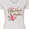 thumbnail image 4 of Inktastic Thankful and Blessed Inspirational Saying with Pink Flowers Women's V-Neck T-Shirt, 4 of 5