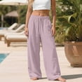 thumbnail image 4 of Women's Plus Size Linen Pants, Drawstring Waist, Loose Casual Joggers, Breathable Summer Wide Leg, 4 of 9