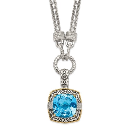 Auriga Fine Jewelry 925 Sterling Silver 1 mm with 14K Accent Antiqued Sky Blue Topaz and Diamond Necklace for Women 17"