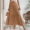 thumbnail image 2 of Women's Maxi Pleated Skirt High Waisted A Line Long Skirts Button Down Business Casual Outfits for Holiday, 2 of 5