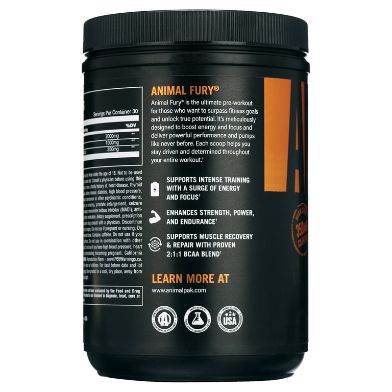 Animal Fury, Pre Workout Powder Supplement for Energy and Focus