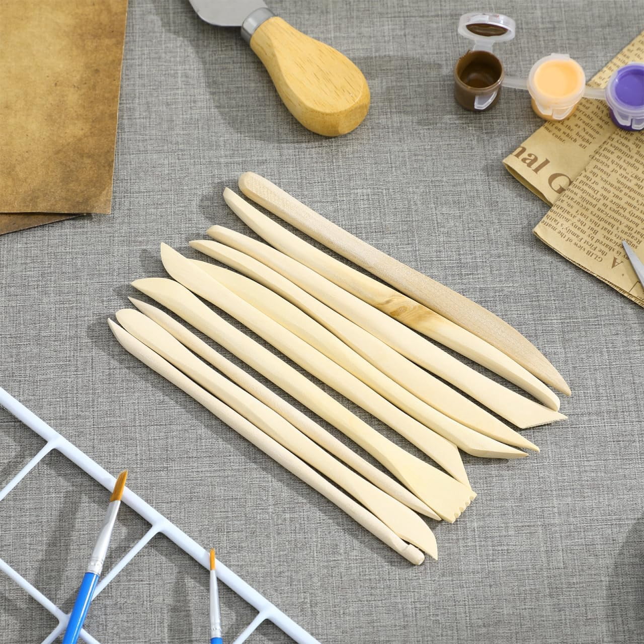 VILLCASE 30pcs Wooden Clay Sculpting Tools, 6.1'' Double Ended Modeling Tools for Cutting Shaping Carving, Polymer Pottery Dough Ceramic Kit Classrooms, Beginners, Group Activities