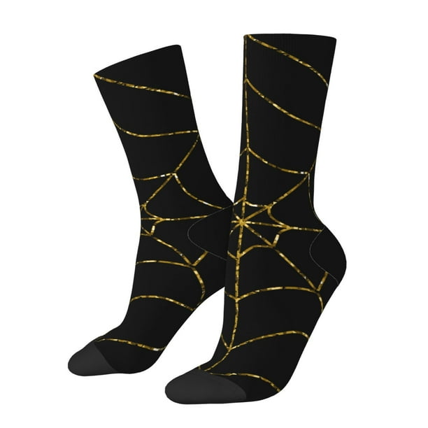 Balery Golden Spider Web Calcetas Largas con Estampado para Hombre y Mujer – Suaves y Transpirables, Talla Única (US 5-11)