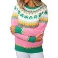 thumbnail image 3 of Women'S Casual Crew Neck Ribbed Sweater Pullover Fall Long Sleeve Print Fair Sweater Top Casual Loose Sweater Pink XL, 3 of 9
