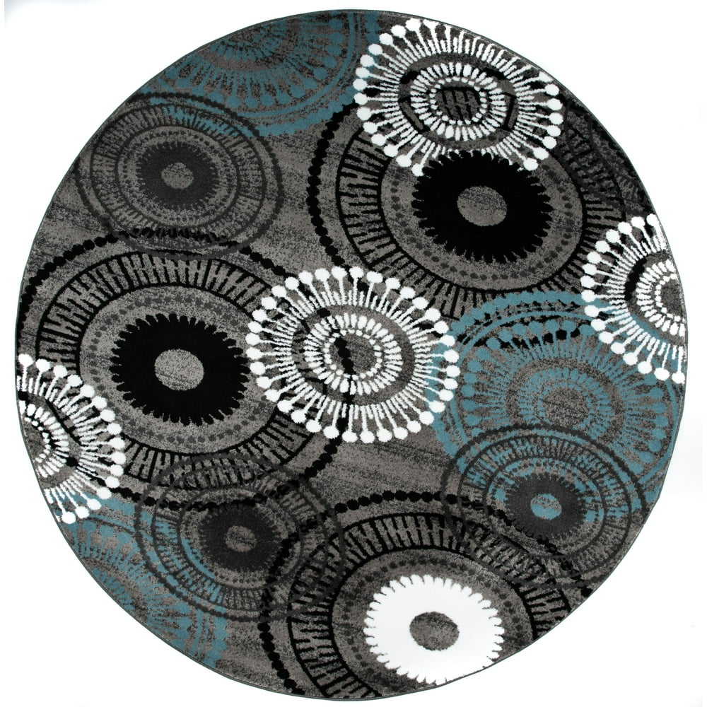 Contemporary Circles Blue Gray 6'6" Round Area Rug