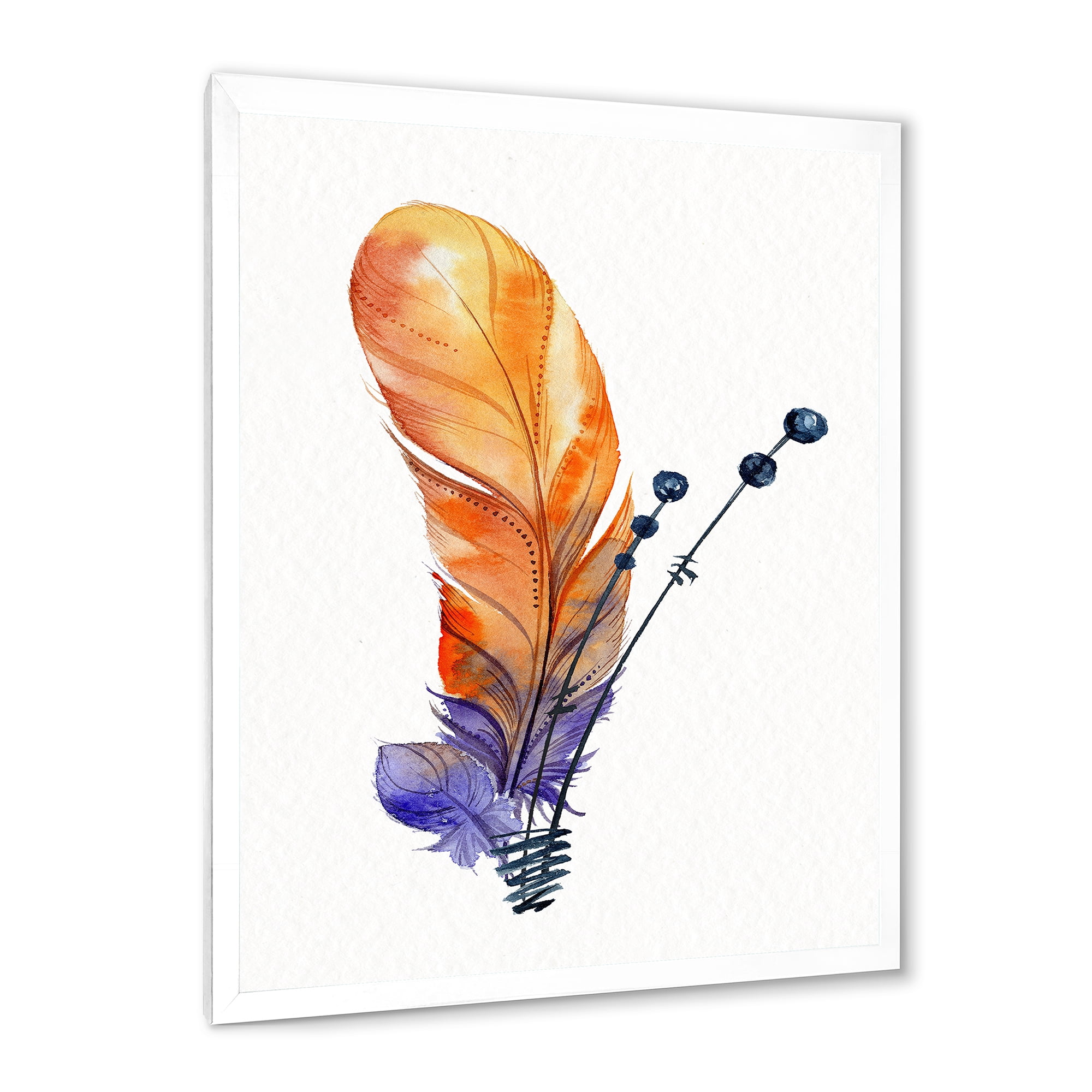 Designart 'Ethnic Orange Animal Feather Composition' Bohemian & Eclectic Framed Art Print